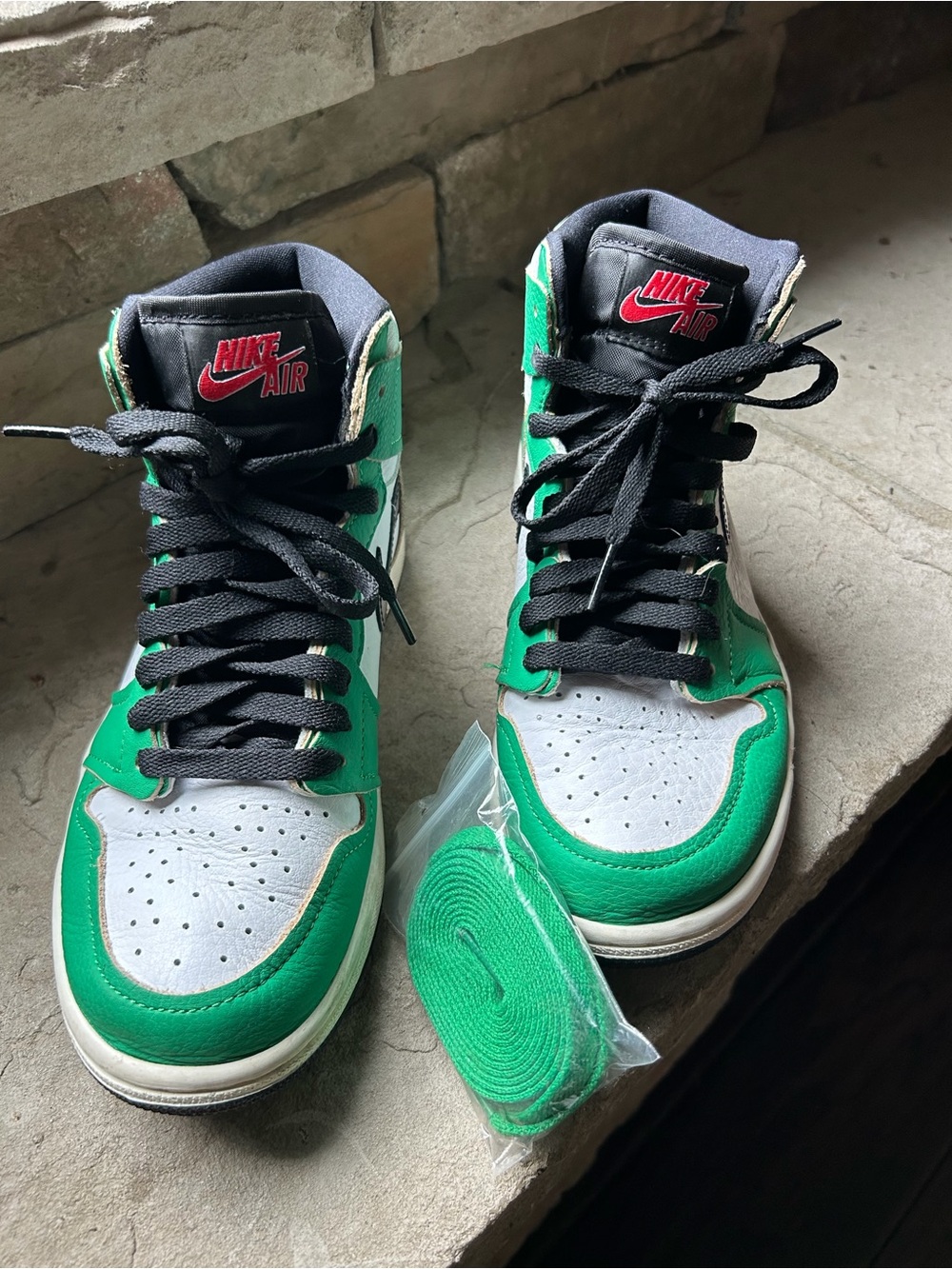 Nike Air High-Top Sneakers in Green, White & Black